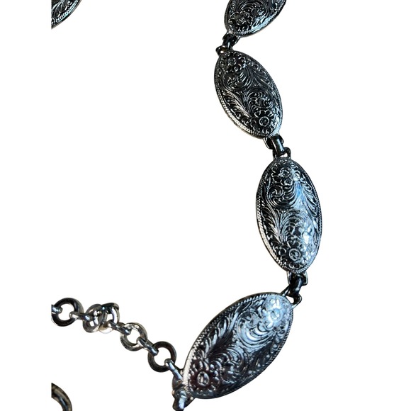 Vintage Western Silver Etched Concho Chain Belt Medium parts only missing parts - Picture 5 of 6